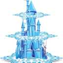 BenLouis 3 Tier Frozen Cupcake Stand - Frozen Birthday Party Supplies Winter Wonderland Baby Shower Cake Table Decoration Snowflake Cupcake Holder for Girl Kids Winter Blue Princess Party Favor