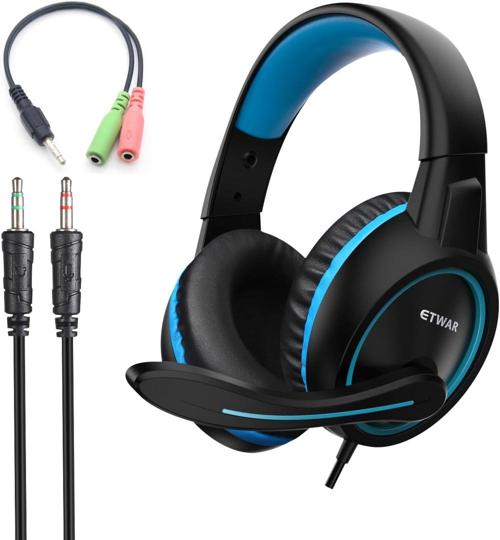 B3 Gaming Headset for Nintendo Switch, Xbox One, PS4, Mega Bass Surround and Noise Cancelling 3.5mm Jack Over Ear Headphones with Mic for Laptop PC Smartphones Blue