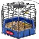 Kingsyard Squirrel Proof Platform Bird Feeder for Outdoor Hanging, Caged Bird Feeder for Bluebird Mealworm, Recycled Plastic Feeding Platform with Metal Mesh Tray, Special for Small Birds, Blue