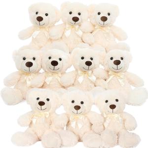MorisMos 10Pcs Teddy Bears Bulk Baby Shower, 14inch Cute White Teddy Bear Stuffed Animals Plush, Small Stuffed Bears on Centerpiece Baby Shower, Easter Basket Stuffer Toy