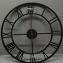 LEIKE Large Wall Clock, 24" Completely Silent, Non Ticking, Battery-Operated,Rustic Round Modern Metal Wall Clock Decor for Living Room, Bedroom and Kitchen, (60cm, Black-Roman Number) (24 Inch)