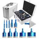 Diamond Core Drill Bit Set - BRSCHNITT Diamond Hole Saw Kit for Porcelain Tile Ceramic Marble Granite Drilling Triangle Shank 11pcs 6/8/10/20/25/28/32/35/50/65mm bits &2 Chamfer bit