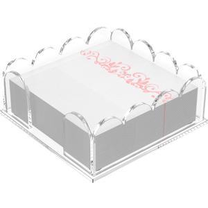 YAGELI Acrylic Napkin Holder for Cocktails – Clear Scalloped Tray and Dispenser for Kitchen, Dining, Bar – Organizes Flat Paper Towels & Disposable Napkins for Weddings, Home, Hotel（5.9x5.9in)