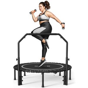 BCAN 450/550 LBS Foldable Mini Trampoline, 40"/48" Adult Fitness Trampoline with Bungees, U Shape Adjustable Foam Handle, Stable & Quiet Exercise Rebounder,Indoor/Outdoor Workout (48IN, 48-SILVER)