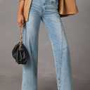 Womens Wide Leg Jeans Mid High Waisted Baggy Straight Leg Stretchy Denim Pants Seamed Long Trousers (Blue)