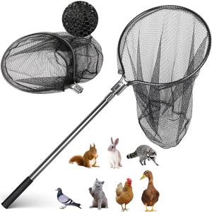 Catch Net - Small Animal Catcher for Chicken, Duck, Goose, Fish, Cat, Bird, Raccoon, Dog and Others (43"-78" Handle with 20" Net Opening) (Black)