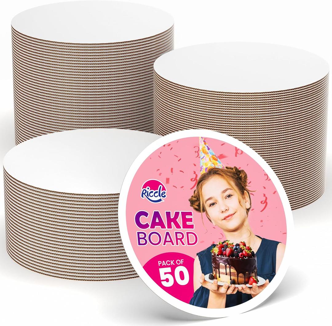 Riccle Cake Boards 10 Inch Round Pack of 50- Smooth Edged 10" Board, Disposable - Sturdy - White Cardboard Circles -Food Grade