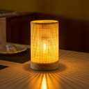 Battery Operated Lamp with Timer, Rattan Boho Table Light Battery Powered Beside Lamps Small Cordless Lamp for Kids Room Entryway Home Decor (Beige)