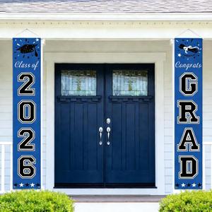 2 x 2026 Graduation Decorations Blue Congrats Grad Banner Class of 2026 Decorations Congratulations Banner for Grad Party Decorations High School College Graduation Party Supplies Indoor Outdoor