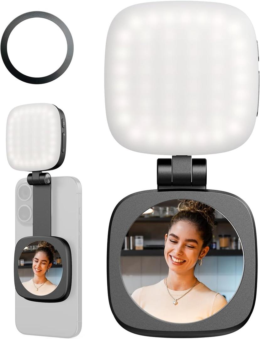 SmallRig Magnetic Selfie Light for iPhone, Phone Light with a Mirror, Instant Attachment for MagSafe, for Selfies, Video Conference, Vibe P48 Black