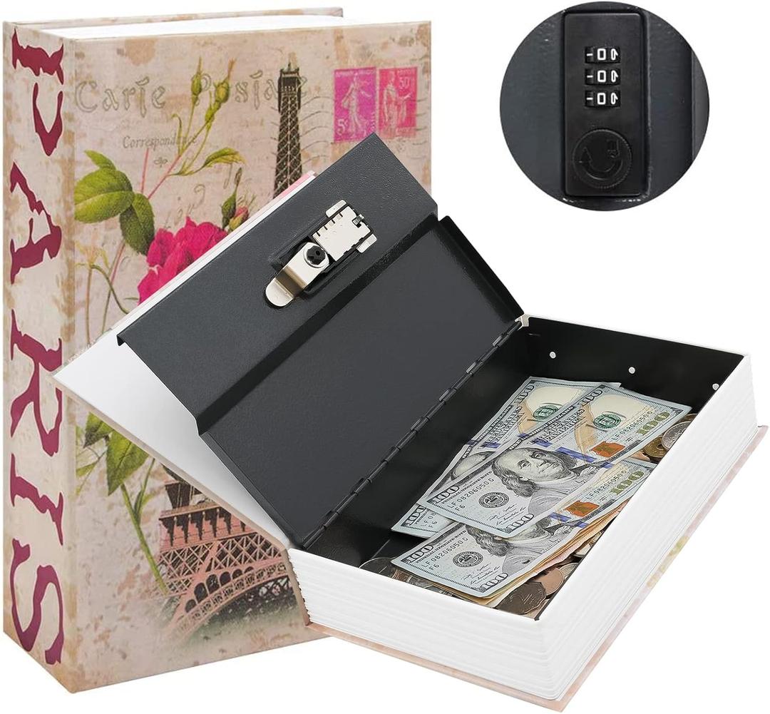 KYODOLED Diversion Book Safe with Combination Lock, Secret Safe Metal Lock Box, Money Storage Collection Box,9.5" x 6.2" x 2.2",France (Large)