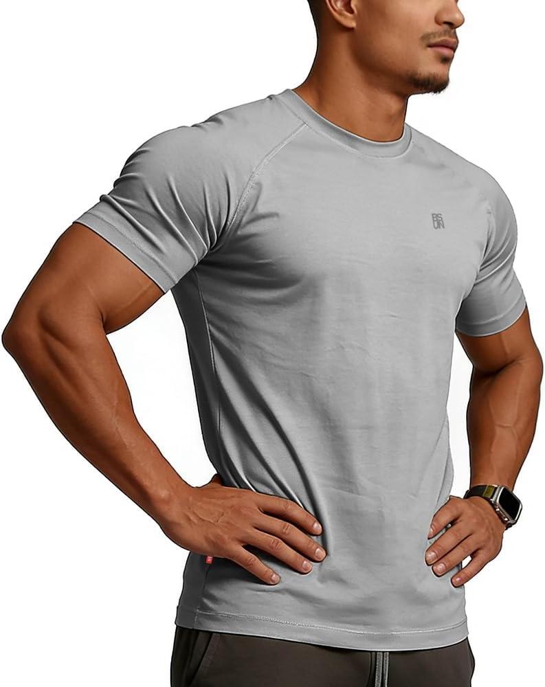 Casual Short Sleeve Crew Neck Classic Wicking Breathable Fitness Muscle Athletic T Shirts Mens, Large