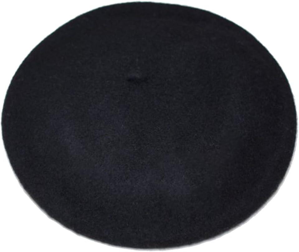 Women French Wool Beret Hats - Solid Color Classic Beanie Winter Cap (One Size, Black)
