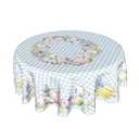 Happy Easter Rabbits Tablecloth Round 60 Inch, Blue White Plaid Polyester Circle Table Cloth, Colorful Spring Floral Wrinkle Stain Resistant Washable Table Cover for Kitchen Dining Room Picnic Patio