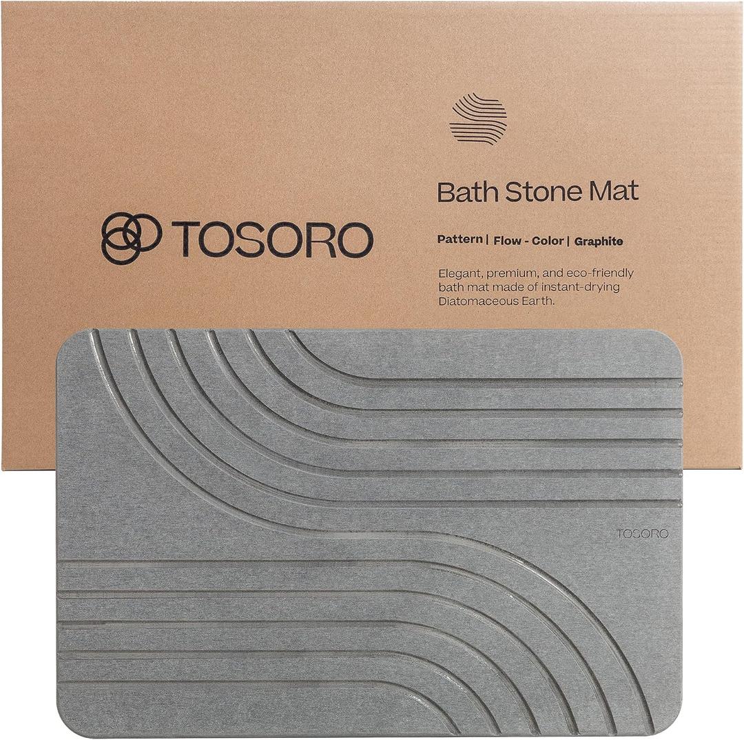 Stone Bath Mat, Diatomaceous Earth Non-Slip Stone Shower Mat - Quick Drying Absorbent Bath Stone Mat - Elegant & Modern Design, Easy to Clean (23.5 x 15 Graphite & Grey)