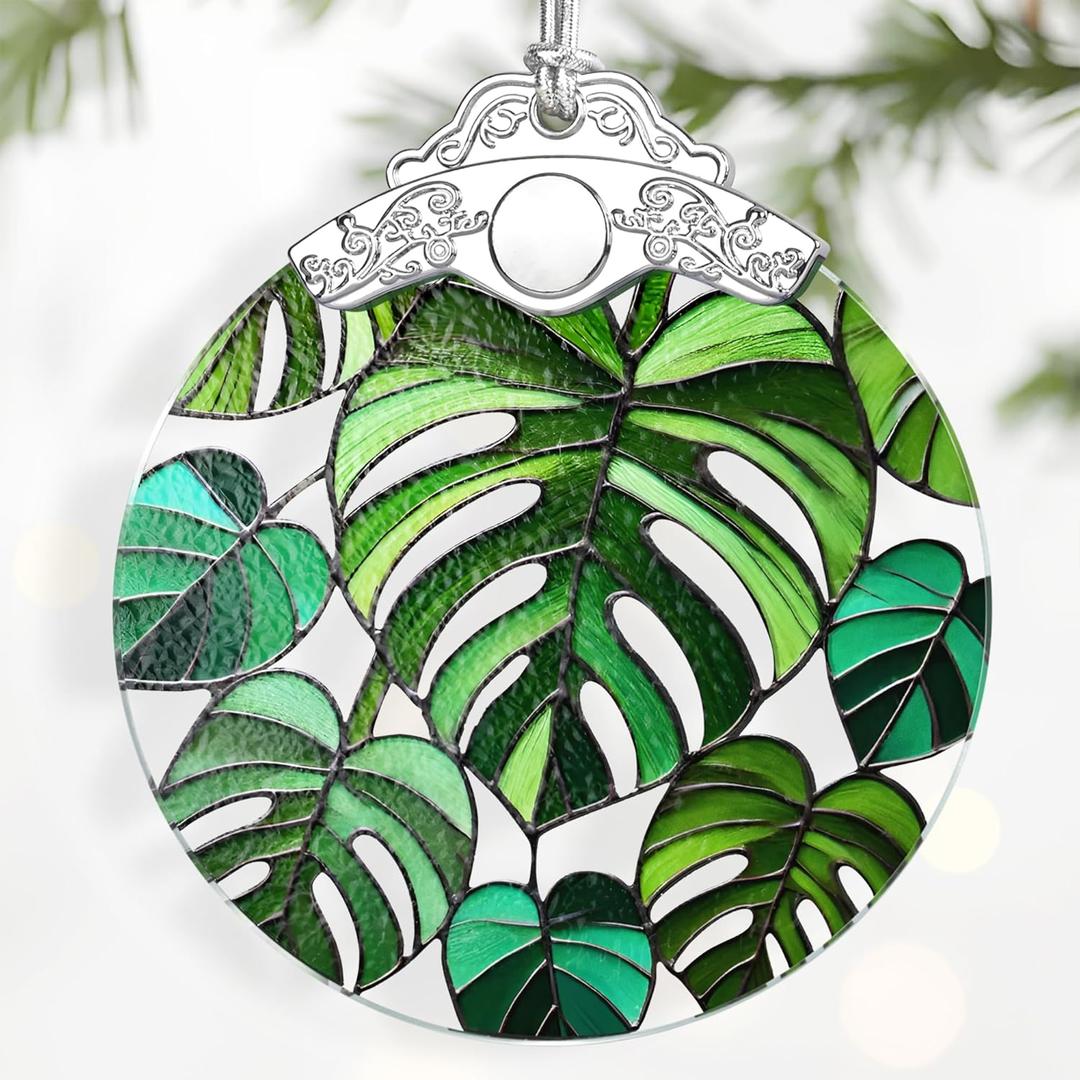 Monstera Plant Ornament  Christmas Decoration & Christmas Ornament; Stained Glass Holiday Decoration (Holiday Present, Bauble Present, Gift Idea, Gift Exchange) | Heirloom Keepsakes