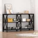 LVB Black Console Table, Modern Entryway Table with 3 Tier Storage Shelves, Industrial Sofa Table Behind Couch for Living Room, Farmhouse Wood Metal Entry Table for Hallway Foyer, Black Oak, 55 Inch