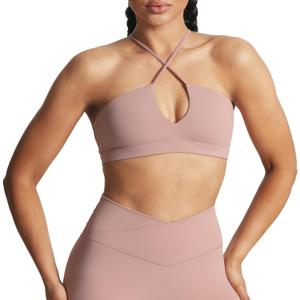 Aoxjox Women's Workout Sports Bras Jamie Deep V Fitness Training Gym Bra Yoga Crop Tank (Pink, XL)