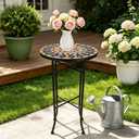 14 Inch Mosaic Patio Round Side Table with X-Straight Legs, 14" x 14" x 21.85"