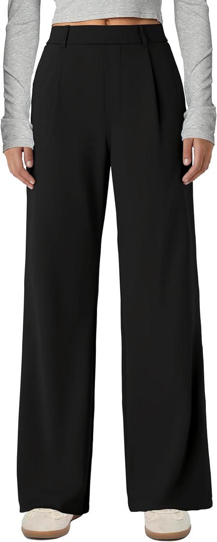 Gracyoga Wide Leg Pants for Women Stretchy Pull On Work Pants High Waisted Business Casual Trousers Slacks with Pockets (X-Large, 01black)