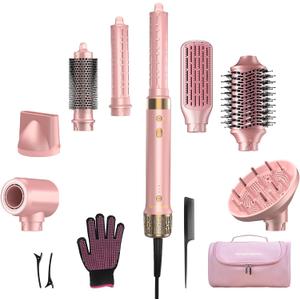 StyleVibe 8-in-1 Air Styler, Hair Dryer & Blow Dryer Brush with Travel Case - Auto Wrap Curls (L/R), Fast Drying, Thermal Round Brush for Smooth Blowouts & Frizz-Free Volume, No Heat Damage