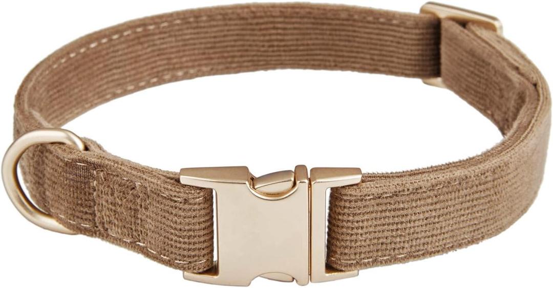 Soft Cotton Dog Collar with Metal Buckle Adjustable Heavy Duty Comfy Corduroy Collars for Small Medium Large Dogs,Brown,Small (Small (Pack of 1))