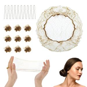 20Pcs Hair Net,Invisible 39cm Hair Bun Maker,Elastic Mesh Hairs Nets for Buns 20 U-Shaped Pins Ballet Hairs Accessories for Women Ballet Buns Dance (Brown)