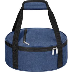 Round Insulated Casserole Carrier, Pie Carrier Bag, Portable Casserole Carrier for Hot or Cold Food Lunch Tote Warmer or Cooler Bag, Lunch Bag for Parties Picnic, Fits 12.5" Baking Dish, Navy Blue (Single)