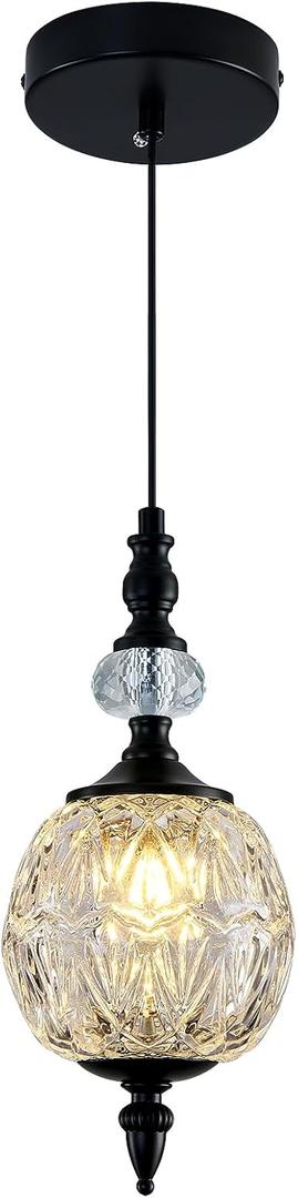 Piepooye Vintage Glass Pendant Light Farmhouse Black Chandelier 4.72" Mini Adjustable Hanging Ceiling Light Fixture for Kitchen Island Dining Room Bedroom Foyer Entryway (G9)