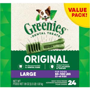 Greenies Original Large Dental Dog Treats, 36 oz. Pack (24 Treats) No BB Date Found