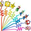 24Pcs Birthday Party Supplies Reusable Drinking Straws,8 Designs Party Favors with 2 Cleaning Brushes,Best for Your Kids Party