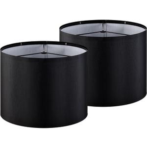 GOSO Large Drum Lamp Shades for Floor Lamps Table Lamps -16 * 16 * 10 inch (Spider) Black Lampshades Replacement, Night Stand Lights for Living Room -Rustic Barrel Modern, Required Assembly (Black - Natural Faux Silk)