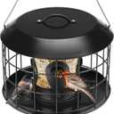 Kingsyard Mesh Caged Bird Feeders for Outdoor Hanging, Tube Squirrel Proof Bird Feeders with Tray for Small Birds Finches Bluebird, Rain Proof Covered, 4 Feeding Ports, Black