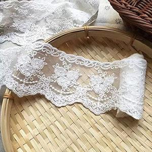 Lace Trim Ribbon, Delicate Crown Ribbon for Crafts Sewing and Bridal Wedding Dress Applique Decorations, 3.3inch Width 5 Yards/Lot (White)
