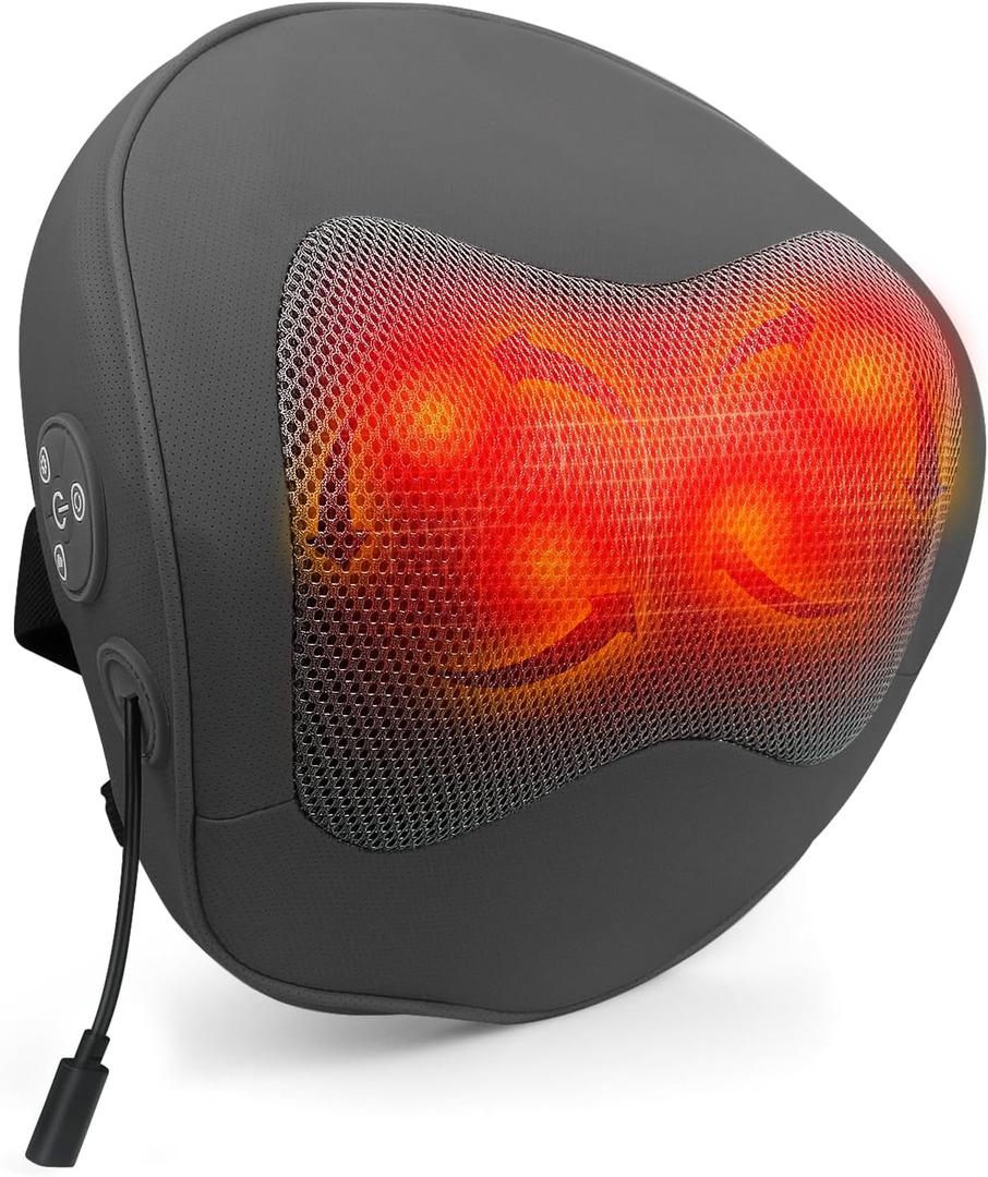 Shiatsu Neck and Back Massager with Heat  4D Deep Tissue Kneading, Red Light Therapy, Pain Relief and Relaxation for Home or Office Use, Gift for Men & Women-Dark Gray