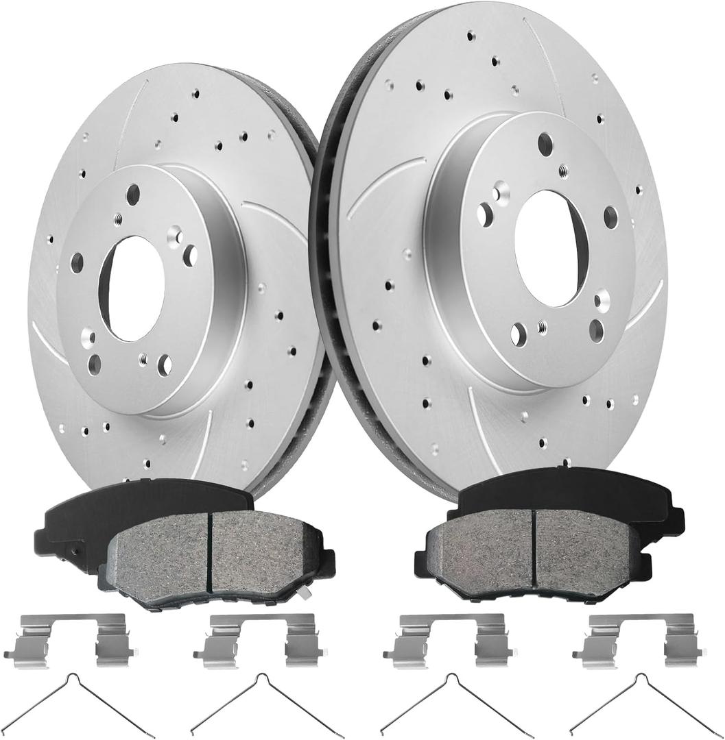 Front Brake Pads And Rotors Kit Compatible With 2013-2021 Honda Civic, 2003-2017 Accord, 31257 D914-7795 Automotive Replacement Brake Kits Geomet Drilled And Slotted Rotors 281.6mm(11.1in)