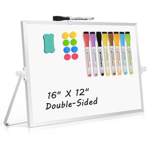 AMUSIGHT Dry Erase Magnetic White Board, 16" x 12" Double-Sided Desktop Whiteboard with Stand, Portable Small Whiteboard Set for Drawing, Office, Home