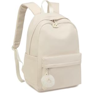 Girls Backpack, Middle School Back Pack for Teen Girls Cute Bookbag College Backpack for Women, Preppy Schoolbag for Elementary High School, Beige (15.6 In)