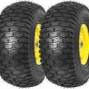 15x6.00-6nhs Lawn Mower Tires and Wheels, Riding Lawn Mower and Garden Tractor Front Pneumatic Tire Replacement Assembly, Easy to Install, 500Lbs Load, 3" Offset Hub, 3/4" Bearing, 2Pack Yellow