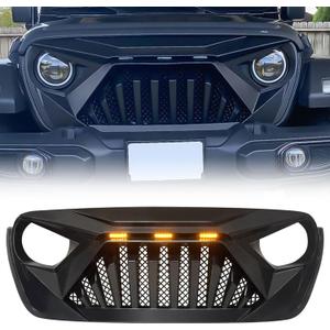 American Modified Goliath Grille w/LED Amber Lights Compatible with 2018+ Jeep Wrangler JL and 2020+ Gladiator JT Models w/o TrailCam, Matte Black