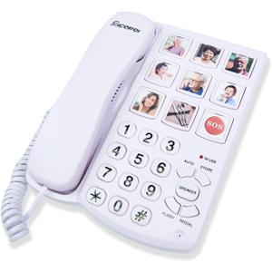 Big Button Phone for Seniors, Corded Landline Telephone with Handsfree Function and 9 Groups of Memory, One-Touch Dialling, Suitable for People with Vision Disorders/Hearing Damage (EX-LD-858HF)