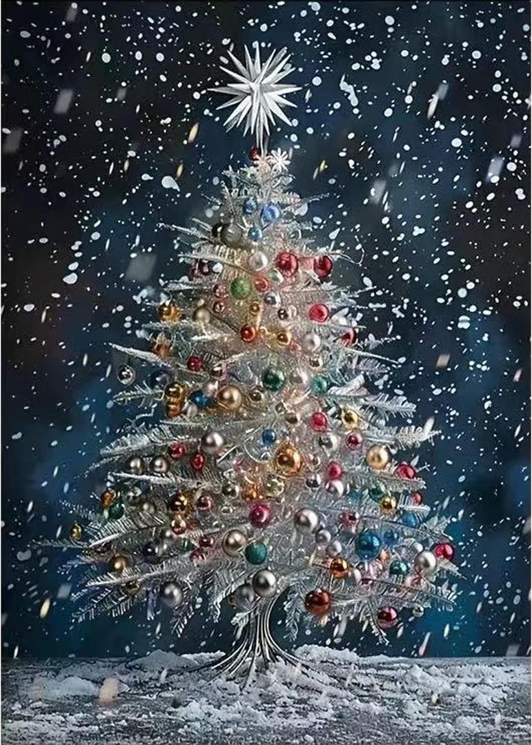 Christmas Tree 5D Diamond Painting Kits For Adults-Winter Snowflake Diamond Art Kits For Beginner,DIY Full Round Drill Diamond Dots Paintings With Gem Art Crafts For Adults,Home Wall Decor12x16inch