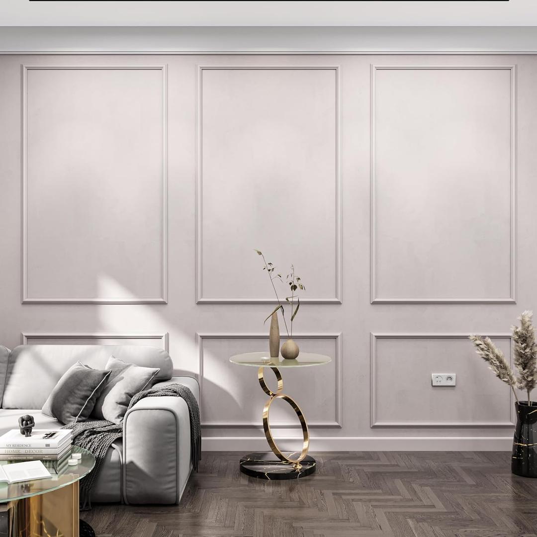 Wall Molding Kit for Interior Walls  Pre-Cut Factory Primed Trim Set for Decorative Panel Look, Accent Walls, Picture Frame & Wainscoting Projects | 3 Top 3 Bottom Frames