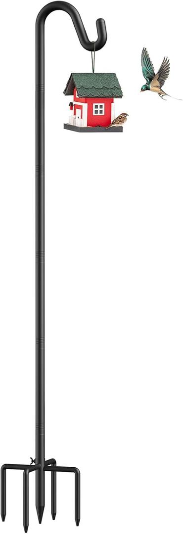 92" Heavy Duty Bird Feeder Pole, Height Adjustable Shepherds Hook for Outdoor - 5-Prong Bird Feeder Hanger, Rust-Proof Hanger for Plants, Wind Chimes, Hummingbird Feeders & Wedding Decor