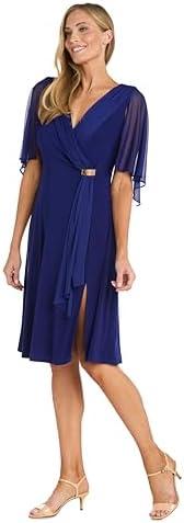R&M Richards Women's Elegant Draped Wrap Waist Midi Dress W/Chiffon Capelet Sleeves & Side Slit 16W