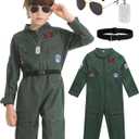 DINIZIMO 4 Pcs Fighter Pilot Costume for Kids Air Force Flight Suit Cosplay Halloween with Accessories Set (Large(8-10 Yrs))