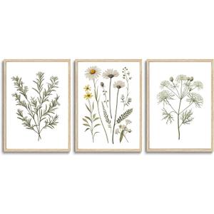 3 Piece Wildflower Framed Wall Art Floral Canvas Prints 16x20in