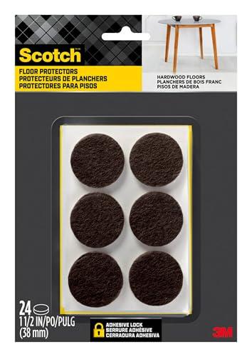 Scotch Felt Pads, Felt Furniture Pads for Protecting Hardwood Floors, Round, Brown, 1.5-in Diameter, 24 Pads