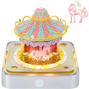 3D Calendar 2026 Time Piece Calendar,3D Art Calendar Memo Pad 2026 Creative Desk Calendar with Light,Carousel Rip Away 3D Memo Pad Paper Carving Notepad