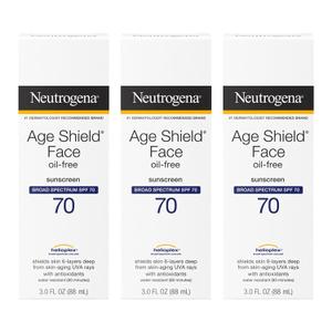 Neutrogena Age Shield Face Oil-Free Sunscreen Lotion with Broad Spectrum SPF 70, Non-Comedogenic Moisturizing Sunscreen to Help Prevent Signs of Aging, PABA-Free, 3 fl. oz (Pack of 3)